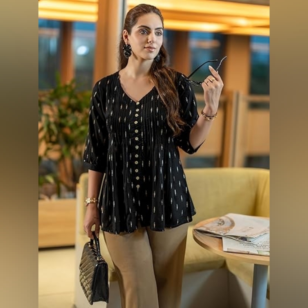 Elegant Black Pintuck Detailing Blouse